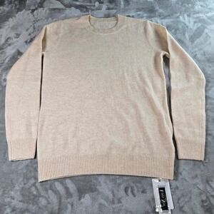LINY XIN Women's Beige 100% Superfine Merino Wool Crew Neck Sweater Size M
